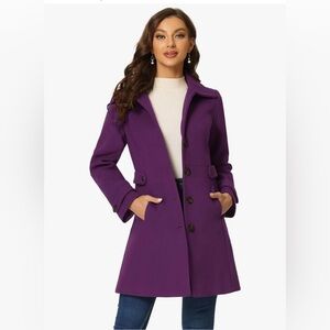 NWT Allegra K Women's XL Purple plum peacoat Coat winter warm preppy Streetwear